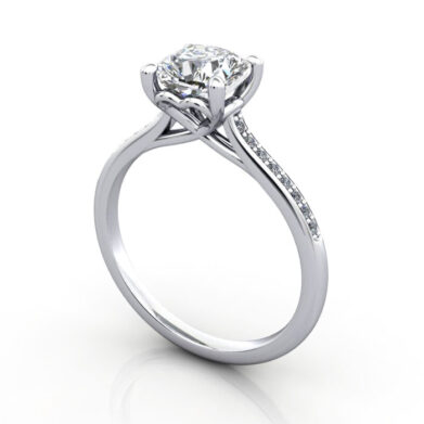 Thumb Cushion Solitaire Accent Diamond Ring RSA1 White Gold 3D