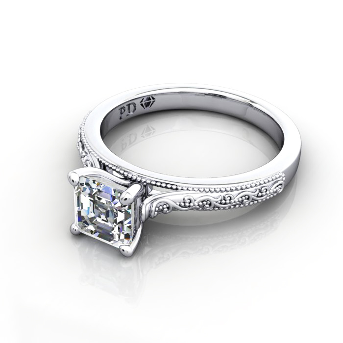 Asscher Cut Vintage Diamond Ring Platinum RV2 LF