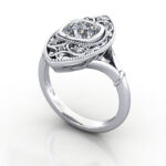 Cushion Cut Vintage Diamond Ring Platinum RV5 3D