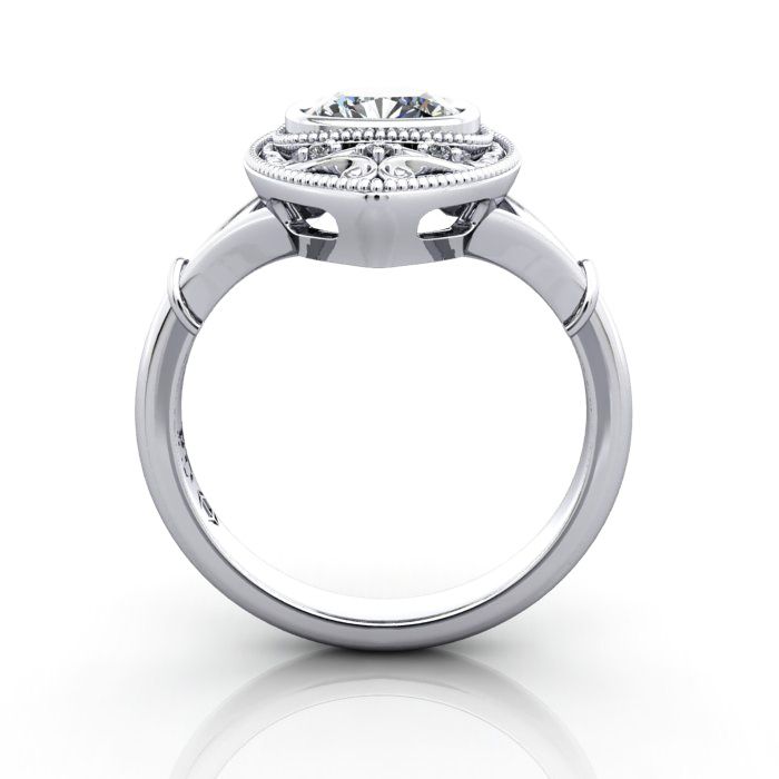 Cushion Cut Vintage Diamond Ring Platinum RV5 TF