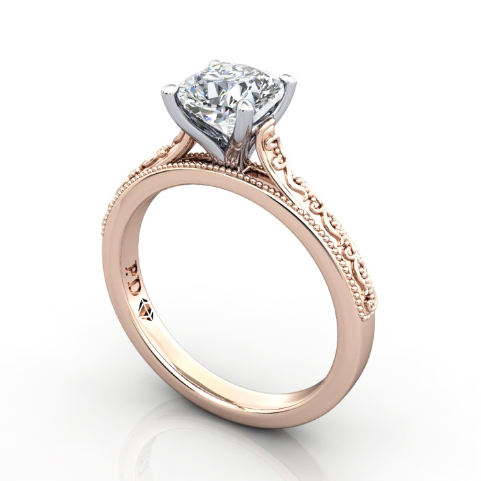 Cushion Cut Vintage Diamond Ring Rose Gold RV2 3D Cushion Cut Vintage Diamond Ring Rose Gold RV2 3D