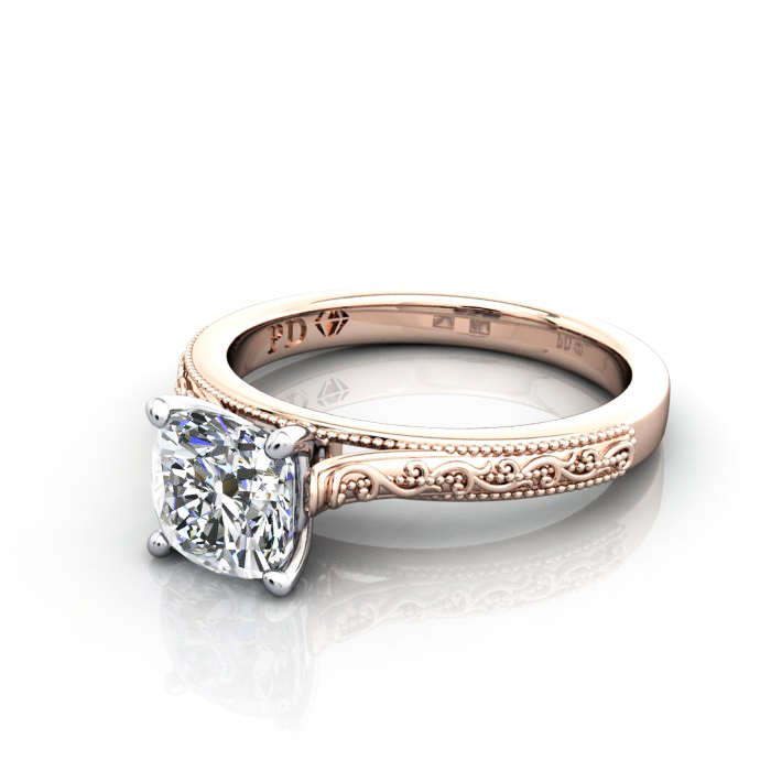 Cushion Cut Vintage Diamond Ring Rose Gold RV2 LF Cushion Cut Vintage Diamond Ring Rose Gold RV2 LF