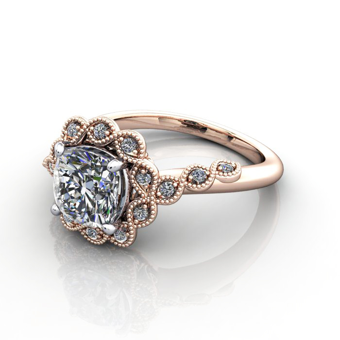 Cushion Cut Vintage Diamond Ring Rose Gold RV6 LF Cushion Cut Vintage Diamond Ring Rose Gold RV6 LF