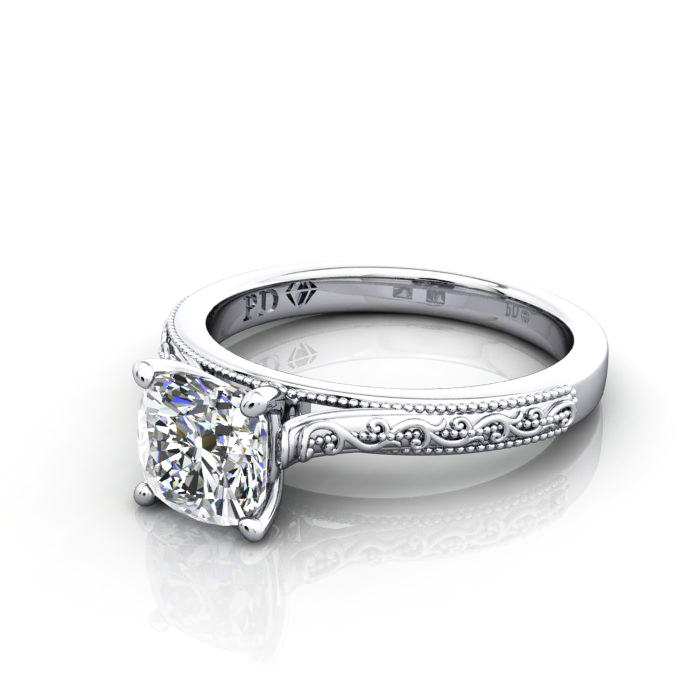 Cushion Cut Vintage Diamond Ring White Gold RV2 LF Cushion Cut Vintage Diamond Ring White Gold RV2 LF