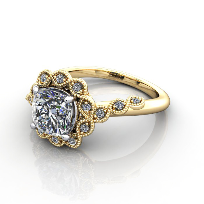 Cushion Cut Vintage Diamond Ring Yellow Gold RV6 LF Cushion Cut Vintage Diamond Ring Yellow Gold RV6 LF
