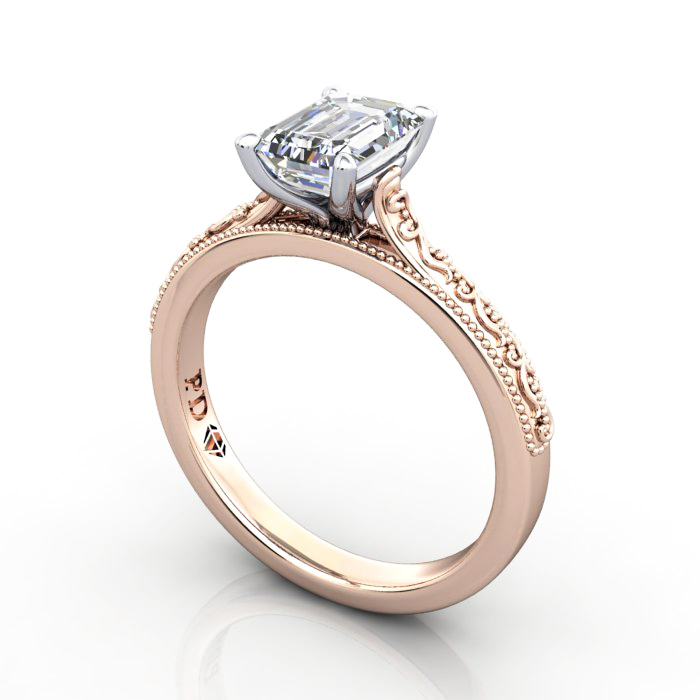 Emerald Cut Vintage Diamond Ring Rose Gold RV2 3D Emerald Cut Vintage Diamond Ring Rose Gold RV2 3D