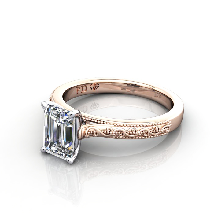 Emerald Cut Vintage Diamond Ring Rose Gold RV2 LF Emerald Cut Vintage Diamond Ring Rose Gold RV2 LF