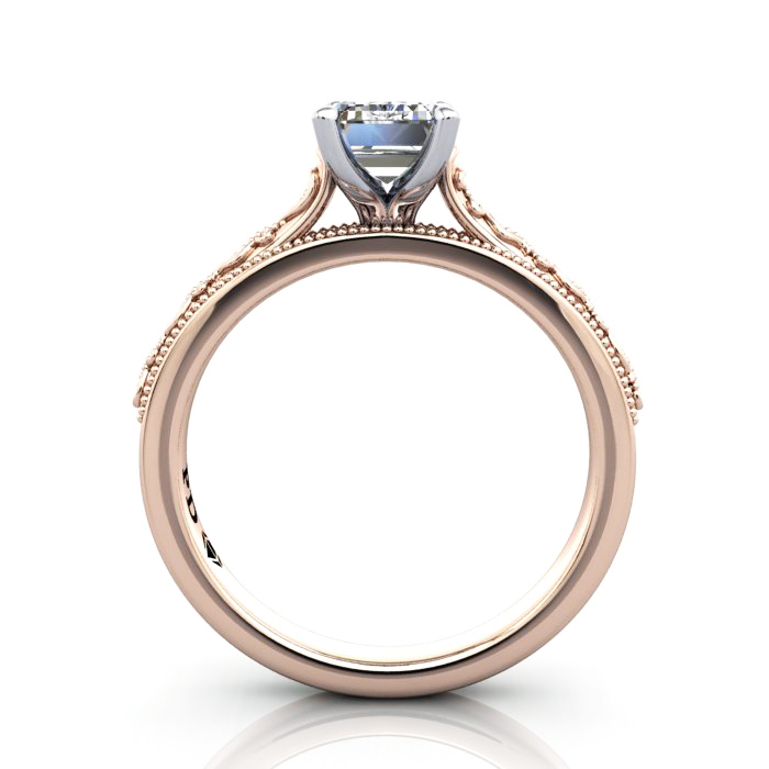 Emerald Cut Vintage Diamond Ring Rose Gold RV2 TF Emerald Cut Vintage Diamond Ring Rose Gold RV2 TF
