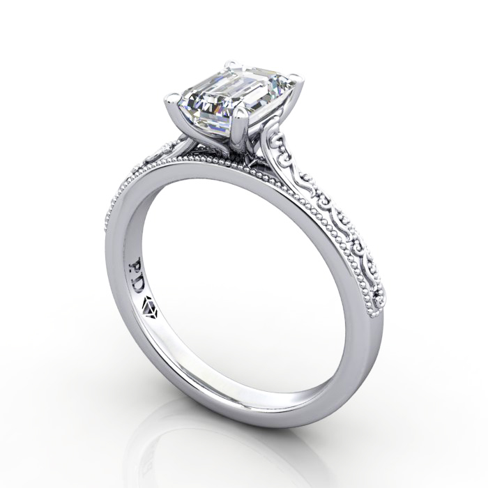 Emerald Cut Vintage Diamond Ring White Gold RV2 3D Emerald Cut Vintage Diamond Ring White Gold RV2 3D