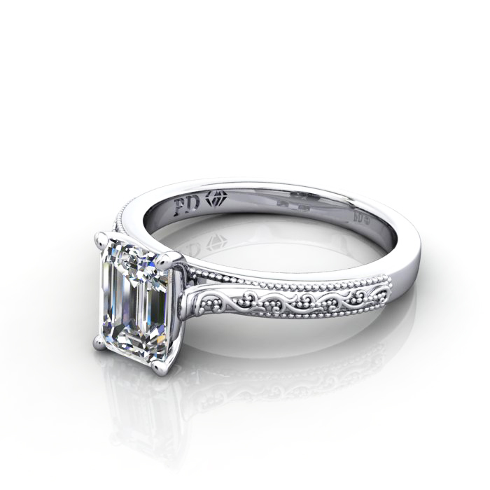 Emerald Cut Vintage Diamond Ring White Gold RV2 LF Emerald Cut Vintage Diamond Ring White Gold RV2 LF
