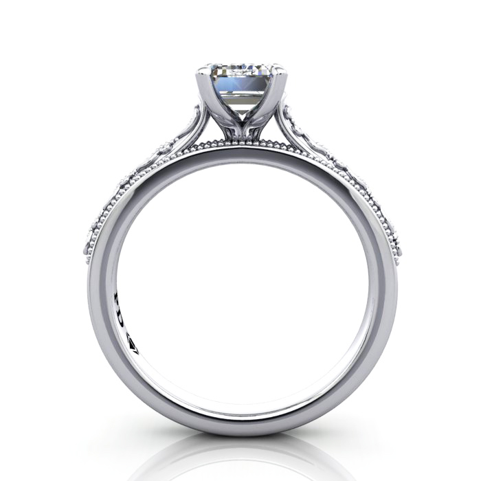 Emerald Cut Vintage Diamond Ring White Gold RV2 TF Emerald Cut Vintage Diamond Ring White Gold RV2 TF