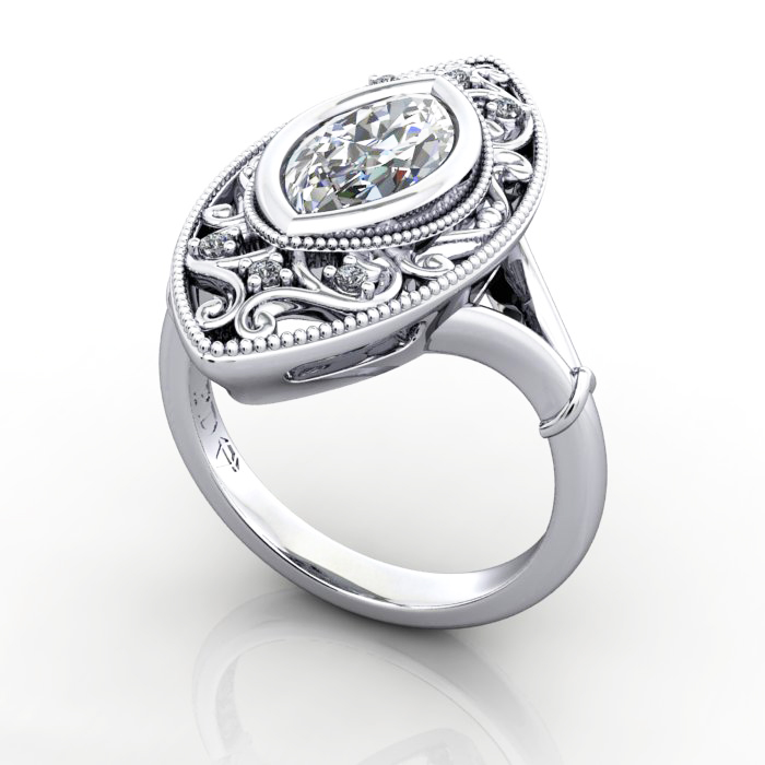 Marquise Cut Vintage Diamond Ring Platinum RV5 3D