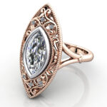 Marquise Cut Vintage Diamond Ring Rose Gold RV5 LF