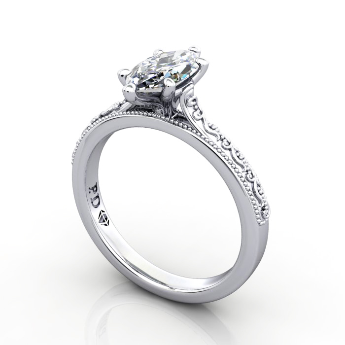 Marquise Cut Vintage Diamond Ring White Gold RV2 3D