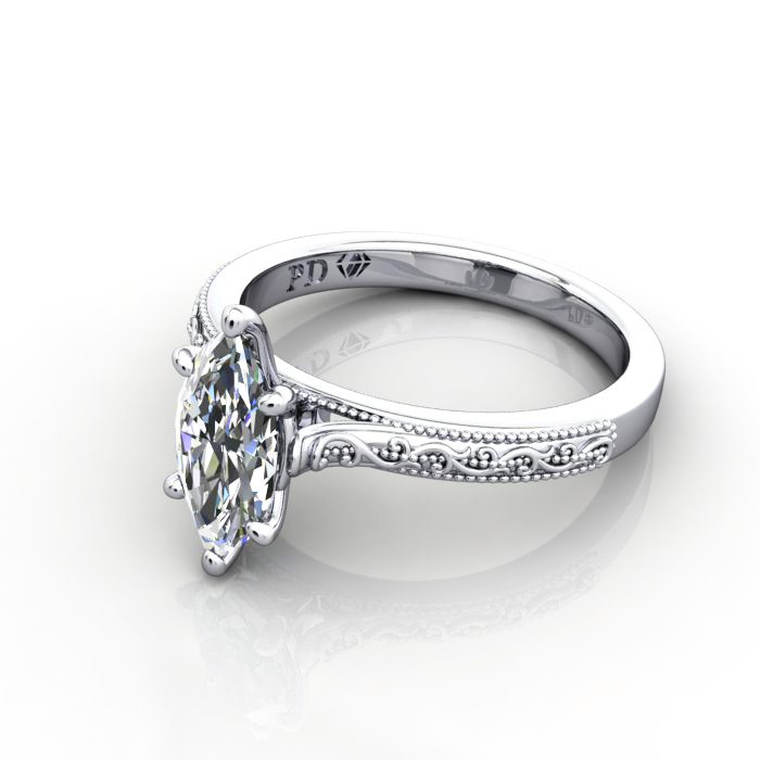 Marquise Cut Vintage Diamond Ring White Gold RV2 LF