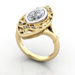 Marquise Cut Vintage Diamond Ring Yellow Gold RV5 3D
