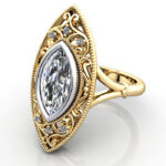 Marquise Cut Vintage Diamond Ring Yellow Gold RV5 LF