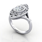 Oval Cut Vintage Diamond Ring Platinum RV5 3D