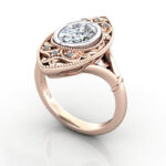Oval Cut Vintage Diamond Ring Rose Gold RV5 3D