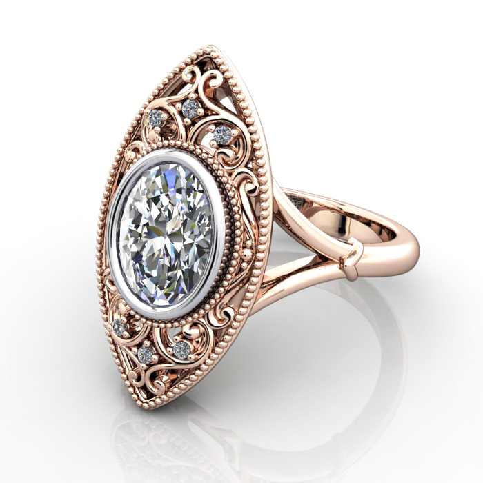 Oval Cut Vintage Diamond Ring Rose Gold RV5 LF