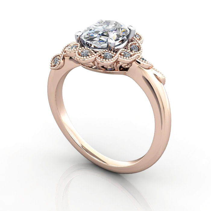 Oval Cut Vintage Diamond Ring Rose Gold RV6 3D Oval Cut Vintage Diamond Ring Rose Gold RV6 3D