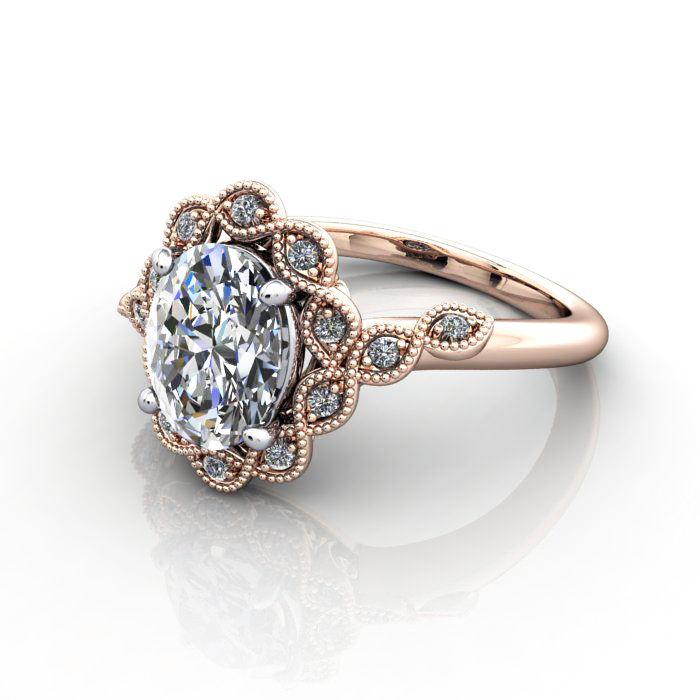 Oval Cut Vintage Diamond Ring Rose Gold RV6 LF Oval Cut Vintage Diamond Ring Rose Gold RV6 LF