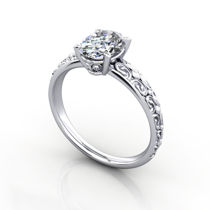 Oval Cut Vintage Diamond Ring White Gold RV1 3D Oval Cut Vintage Diamond Ring White Gold RV1 3D