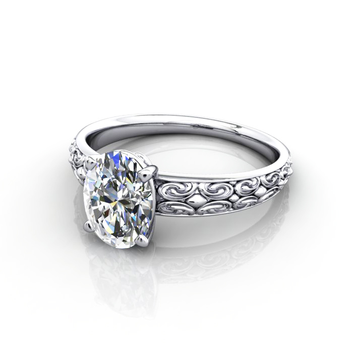 Oval Cut Vintage Diamond Ring White Gold RV1 LF Oval Cut Vintage Diamond Ring White Gold RV1 LF