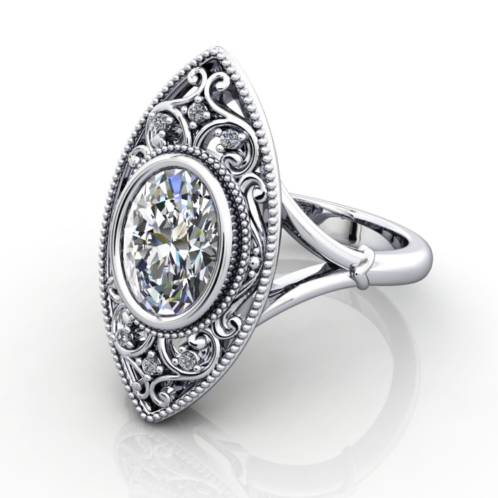 Oval Cut Vintage Diamond Ring White Gold RV5 LF