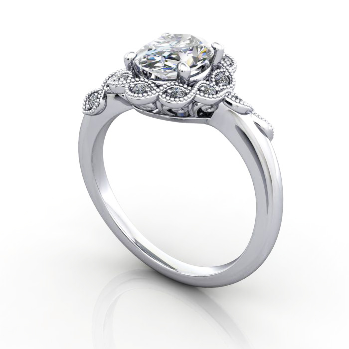 Oval Cut Vintage Diamond Ring White Gold RV6 3D