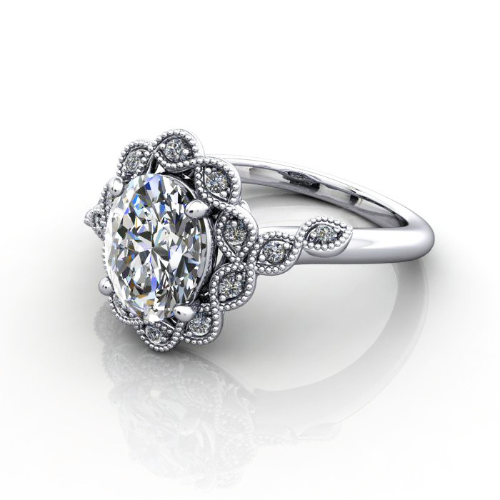 Oval Cut Vintage Diamond Ring White Gold RV6 LF