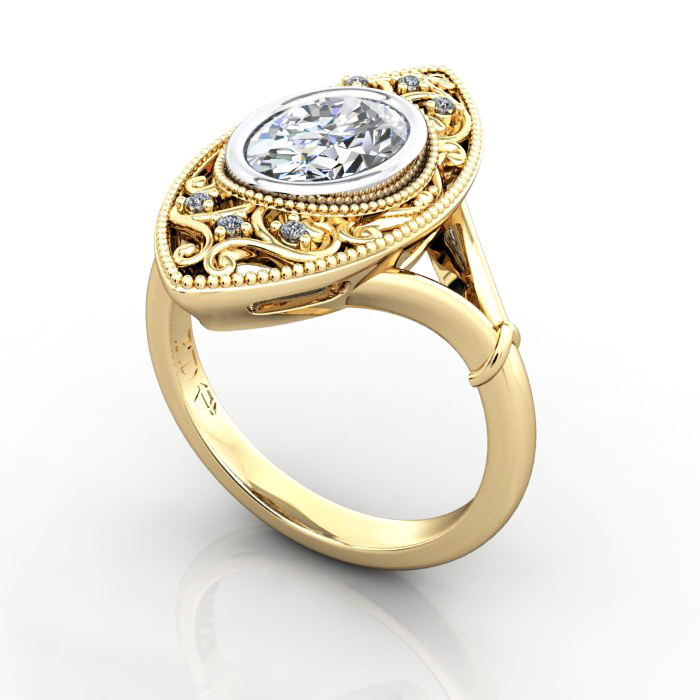 Oval Cut Vintage Diamond Ring Yellow Gold RV5 3D Oval Cut Vintage Diamond Ring Yellow Gold RV5 3D