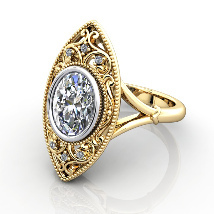 Oval Cut Vintage Diamond Ring Yellow Gold RV5 LF Oval Cut Vintage Diamond Ring Yellow Gold RV5 LF