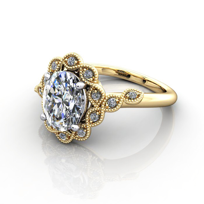 Oval Cut Vintage Diamond Ring Yellow Gold RV6 LF Oval Cut Vintage Diamond Ring Yellow Gold RV6 LF