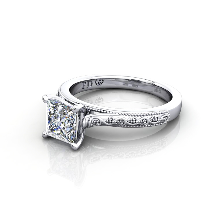 Princess Cut Vintage Diamond Ring Platinum RV2 LF Princess Cut Vintage Diamond Ring Platinum RV2 LF
