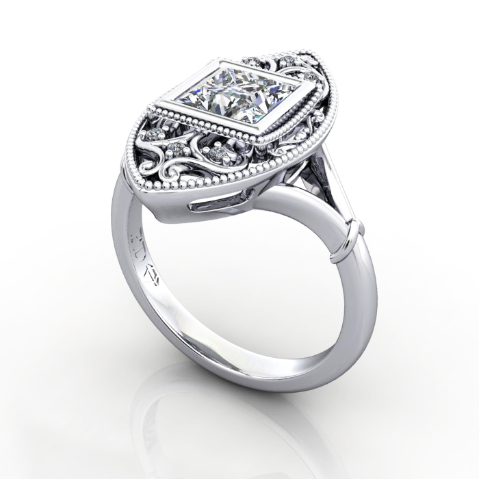 Princess Cut Vintage Diamond Ring Platinum RV5 3D Princess Cut Vintage Diamond Ring Platinum RV5 3D