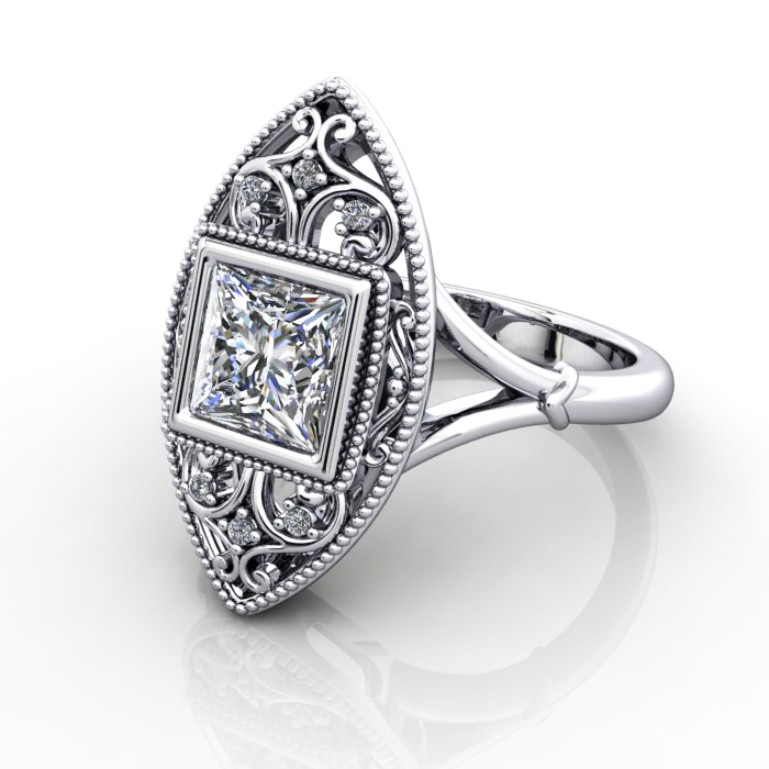 Princess Cut Vintage Diamond Ring Platinum RV5 LF Princess Cut Vintage Diamond Ring Platinum RV5 LF