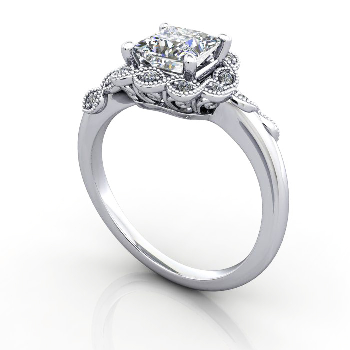 Princess Cut Vintage Diamond Ring Platinum RV6 3D Princess Cut Vintage Diamond Ring Platinum RV6 3D