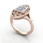 Princess Cut Vintage Diamond Ring Rose Gold RV5 3D Princess Cut Vintage Diamond Ring Rose Gold RV5 3D
