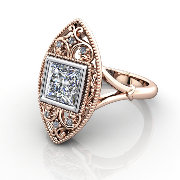 Princess Cut Vintage Diamond Ring Rose Gold RV5 LF Princess Cut Vintage Diamond Ring Rose Gold RV5 LF