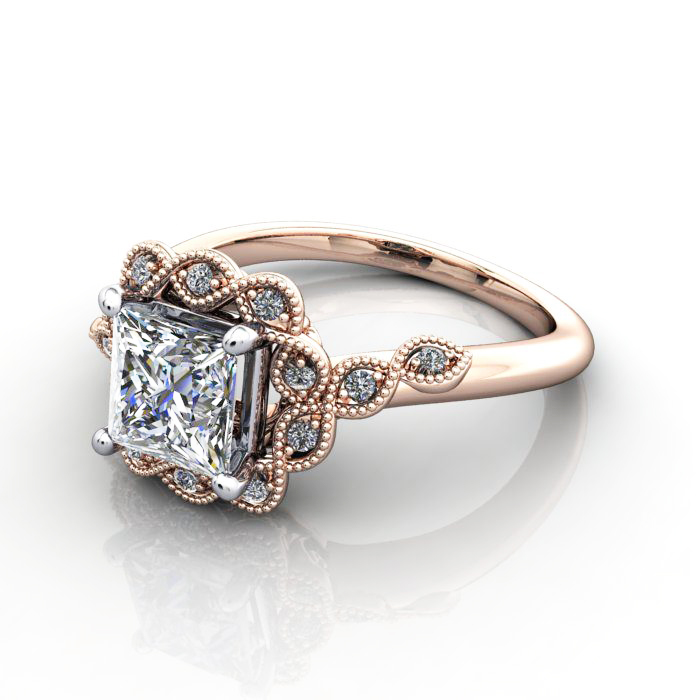 Princess Cut Vintage Diamond Ring Rose Gold RV6 LF Princess Cut Vintage Diamond Ring Rose Gold RV6 LF