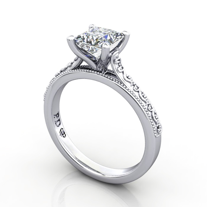 Princess Cut Vintage Diamond Ring White Gold RV2 3D Princess Cut Vintage Diamond Ring White Gold RV2 3D