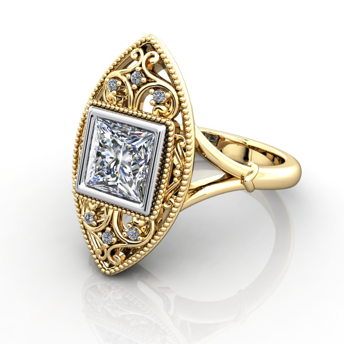 Princess Cut Vintage Diamond Ring Yellow Gold RV5 LF