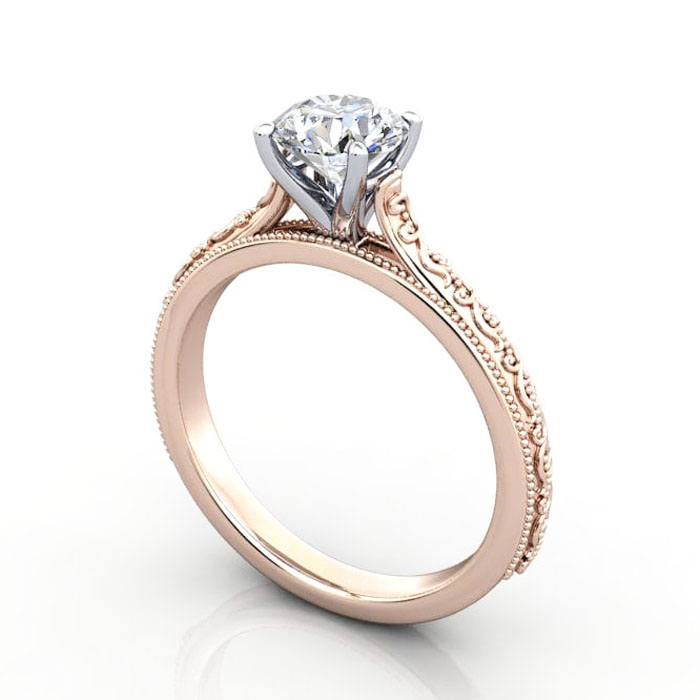 Round Brilliant Vintage Diamond Ring Rose Gold RV2 3D Round Brilliant Vintage Diamond Ring Rose Gold RV2 3D