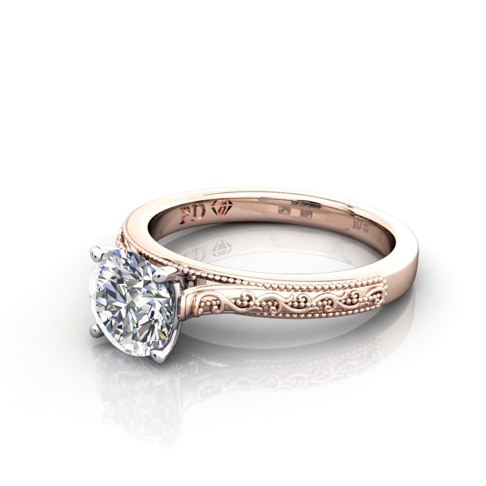 Round Brilliant Vintage Diamond Ring Rose Gold RV2 LF Round Brilliant Vintage Diamond Ring Rose Gold RV2 LF