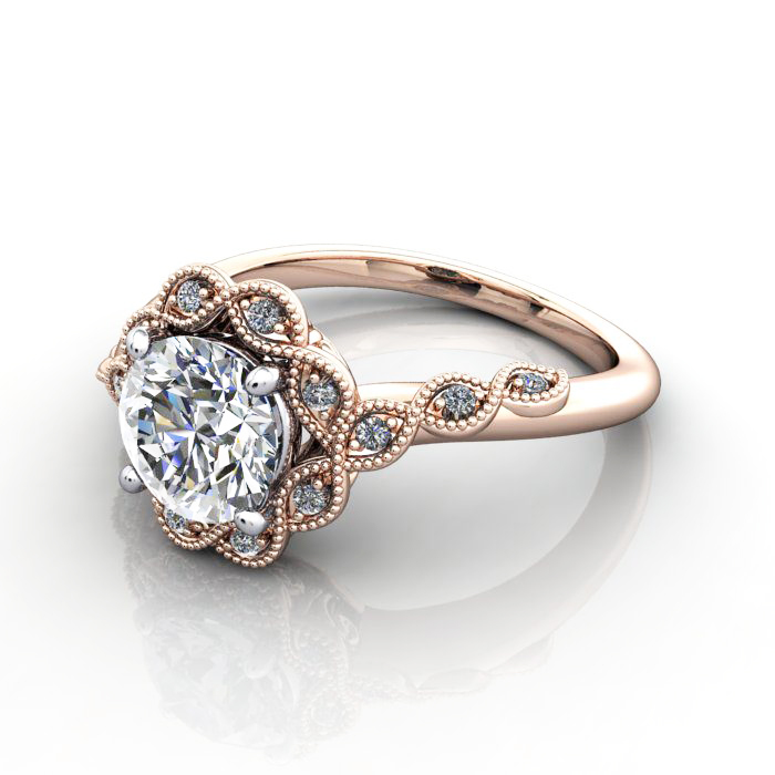 Round Brilliant Vintage Diamond Ring Rose Gold RV6 LF