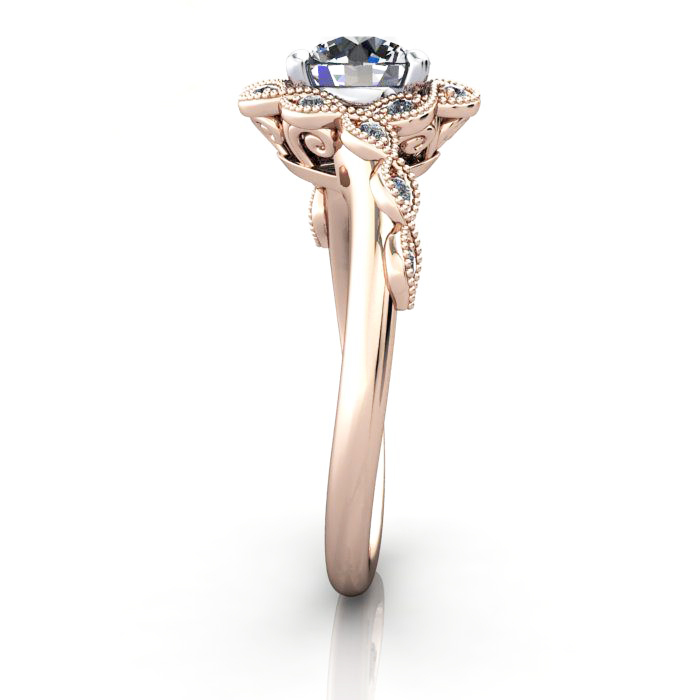 Round Brilliant Vintage Diamond Ring Rose Gold RV6 SV