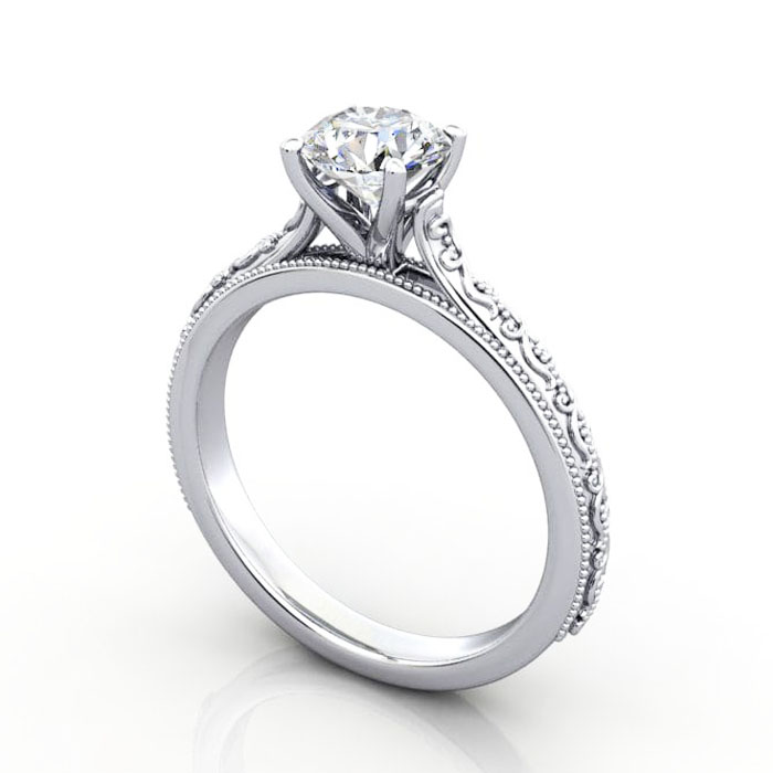Round Brilliant Vintage Diamond Ring White Gold RV2 3D Round Brilliant Vintage Diamond Ring White Gold RV2 3D