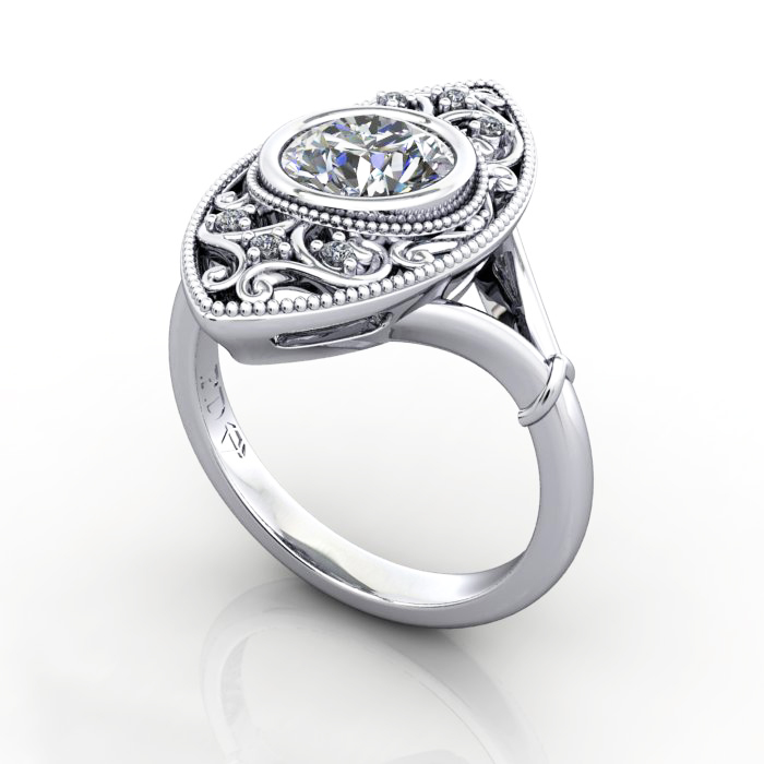 Round Brilliant Vintage Diamond Ring White Gold RV5 3D Round Brilliant Vintage Diamond Ring White Gold RV5 3D