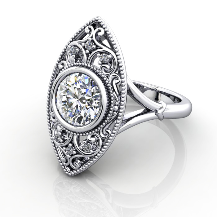 Round Brilliant Vintage Diamond Ring White Gold RV5 LF Round Brilliant Vintage Diamond Ring White Gold RV5 LF